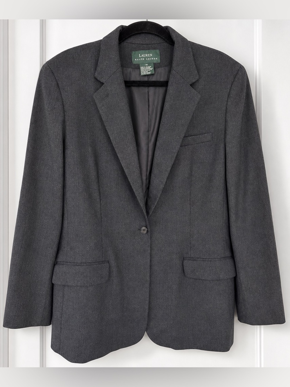 Lauren Ralph Lauren Women’s Dark Charcoal Single-Button Wool Blazer Suit 16